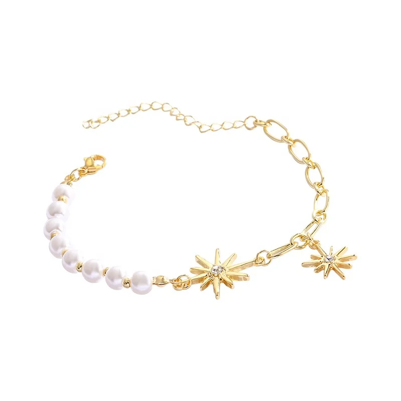 

Vintage Pearl Eight-pointed Star Bracelet Women Jewelry Plated 18K Gold Women Baroque Bracelet