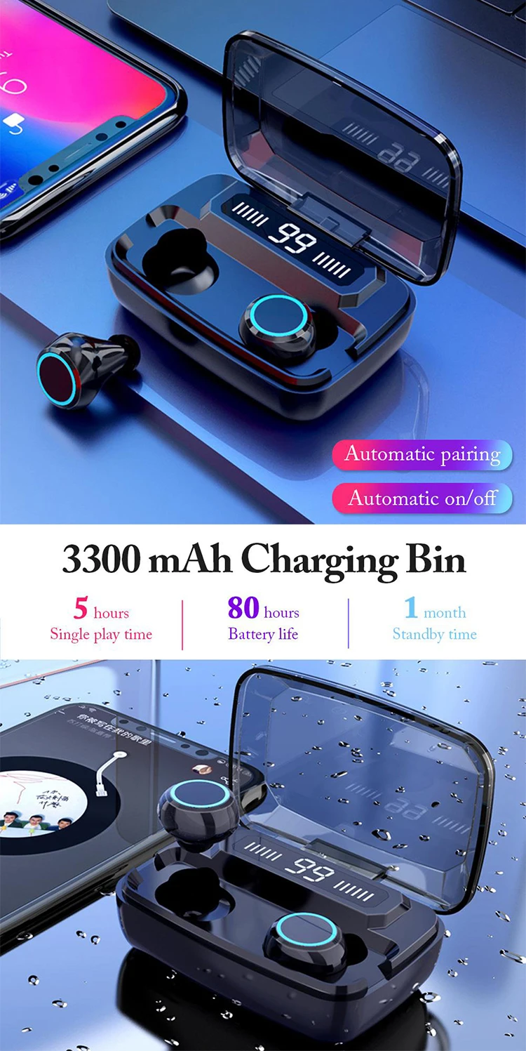 New M11 Earphone TWS 5.0 Wireless Bluetooth Headphone With 3300mAh LED Digital Charging Box Stereo Bass Sport Headset Earbuds - ANKUX.COM