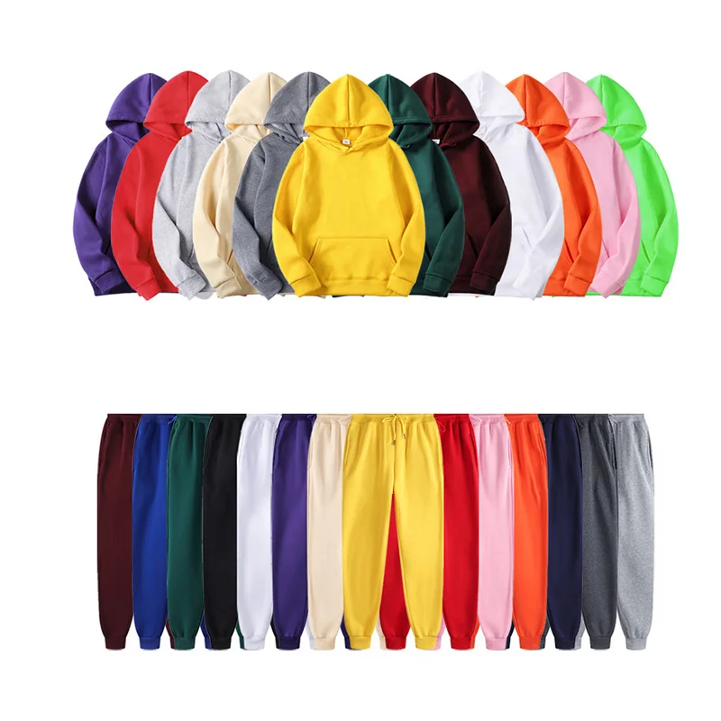

Custom Logo Unisex New Autumn Two Piece Suits Solid Color Running Plain Tracksuit Hoodie Sweatsuit long sleeve hoolle pant Sets