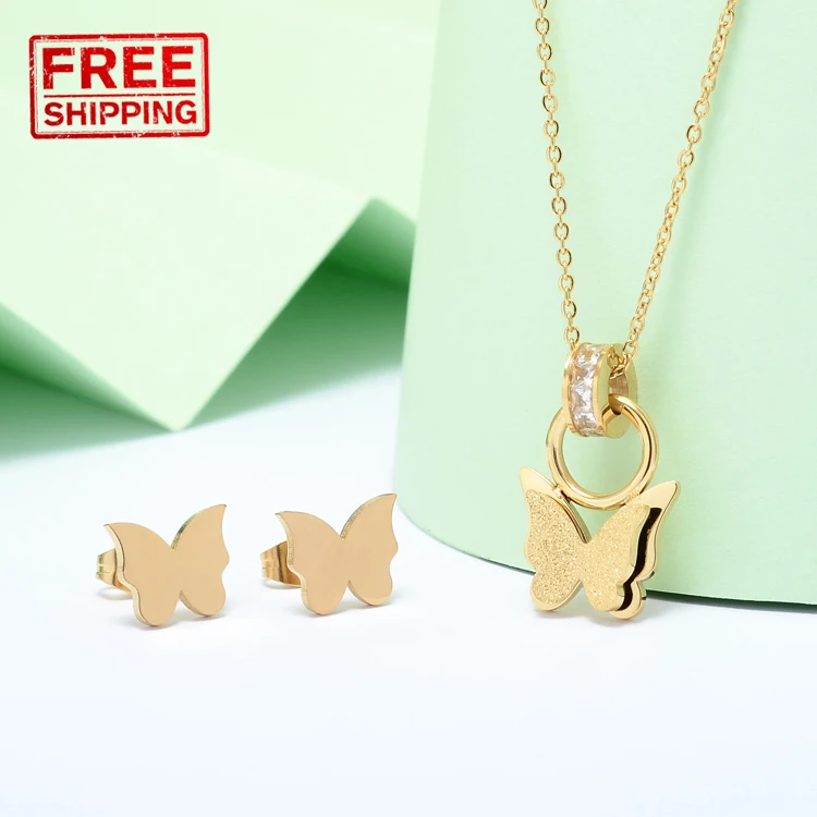 

Modalen Stainless steel Women Butterfly Jewelry Gold Plated jewellery set, Gold/sliver