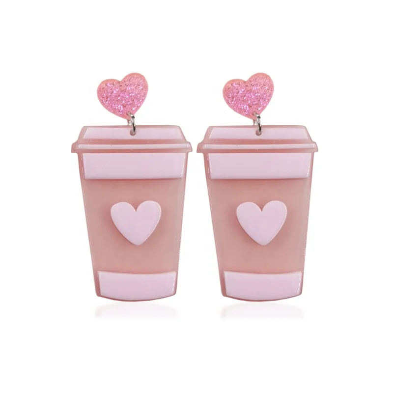 

2020 Korea lovely Sweet milk tea Pendant pink coffee cup acrylic drop earrings for women party accessories