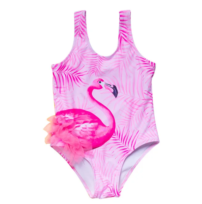 

Fashion Pink Cartoon Flamingo Printing One Piece Baby Girl swimsuit, As pic