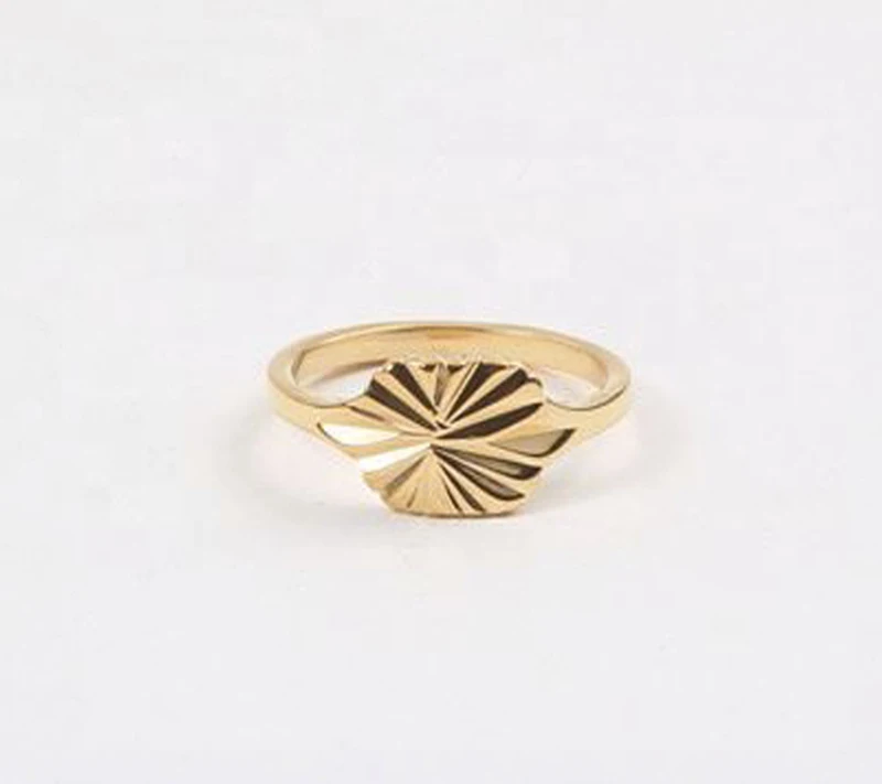 

luxury Gold Plated Finish Sunburst Band Finger Rings for Women Trendy Wholesale Shiny Stainless Steel Ring, As shows