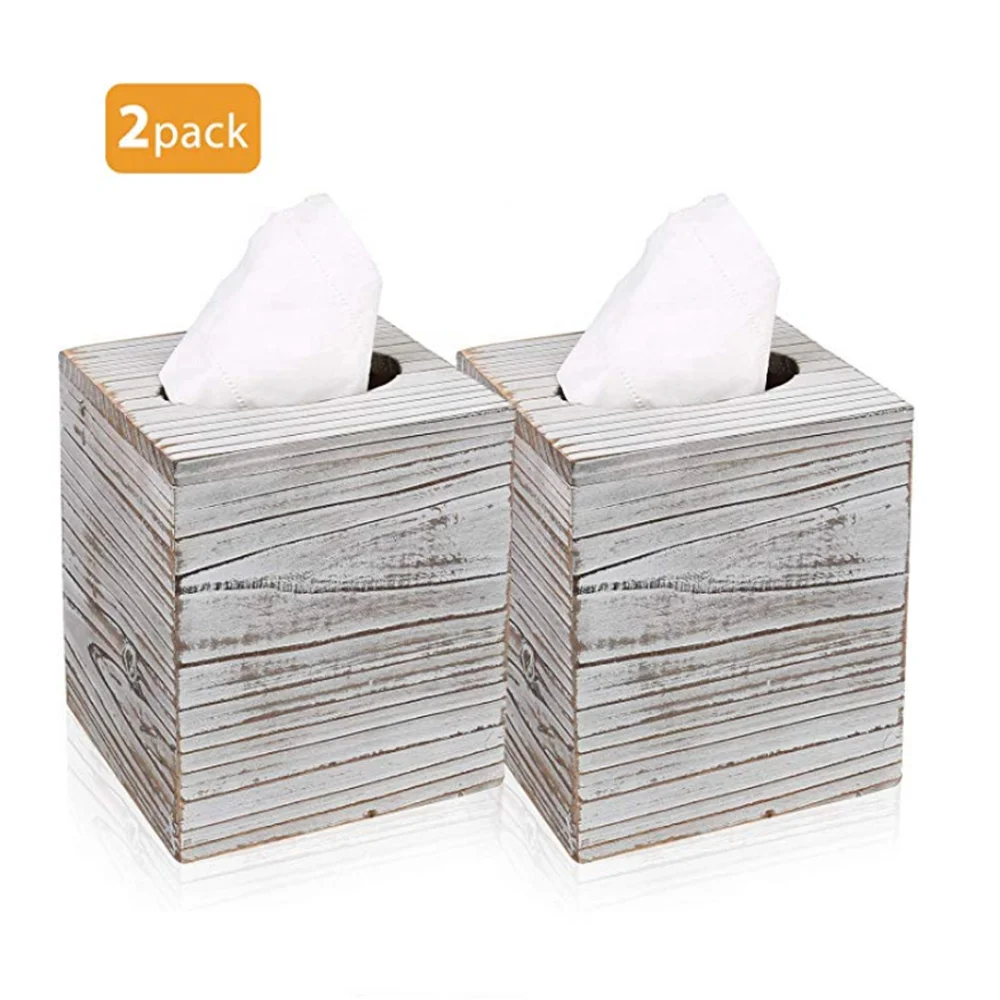 Factory craft Manufacture Square Tissue Box Cover with Slide-Out Bottom Pack of 2 wooden tissue boxes