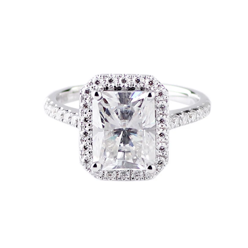 

14k modern style white gold wedding ring with 7x9mm 3cts Radiant cut moissanite diamond