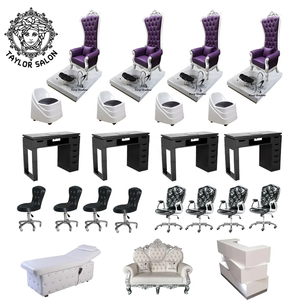 

Pedicure manucure set nail table throne foot spa chairs luxury royal pedicure chair with stool