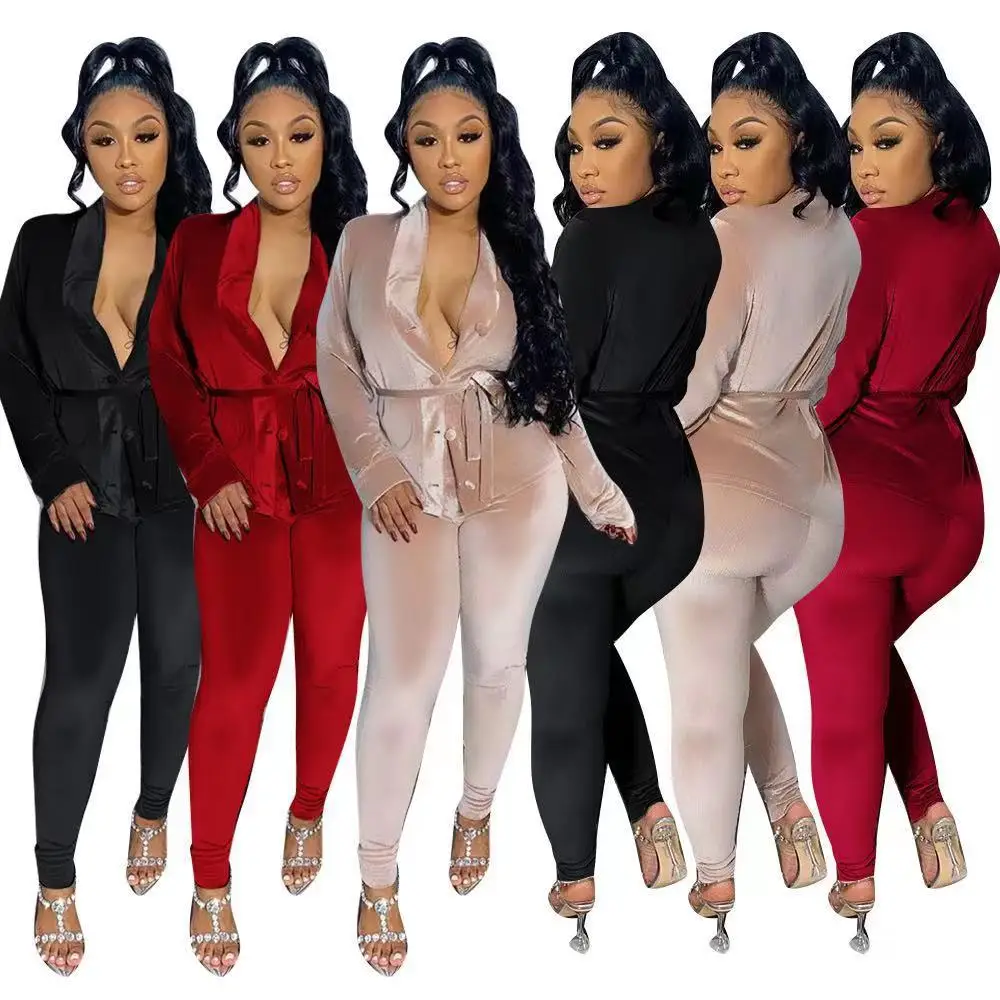 

Rts Women Crop Coats Jackets Fall Clothing Two Piece Pant Set 2 Piece Pants Set Velvet Velour Tracksuits Sweatsuits D80065