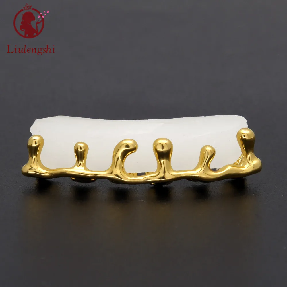 

European Wholesale Halloween Vampire Hip Hop Teeth Grills Top & Bottom Universal Teeth Grills Set Gold Classic Grillz