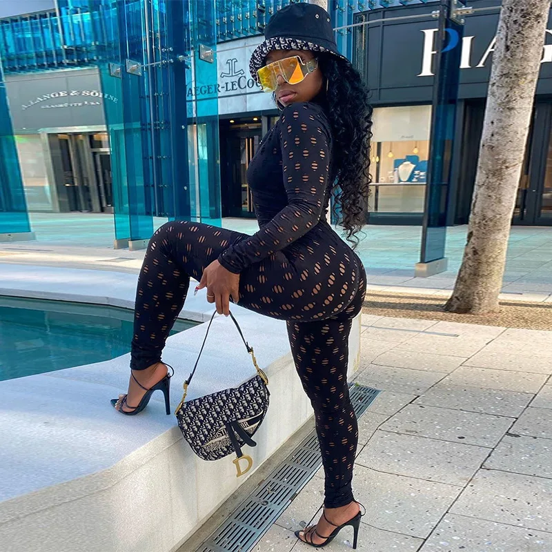 

M20494 Women fall black and white sexy tight zip up hollow cut out one piece jumpsuits