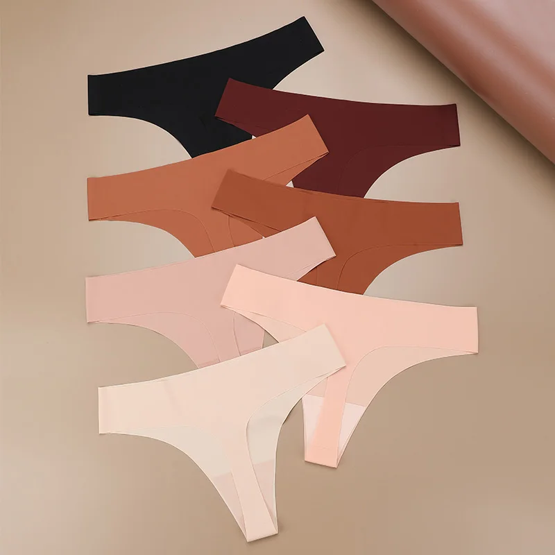 

Low Waist Seamless Ice Silk Panty Solid Color Womens Seamless Underwear Comfortable Tanga Custom Seamless Underwear, Skin, apricot, black, deep purple, skin brown,etc