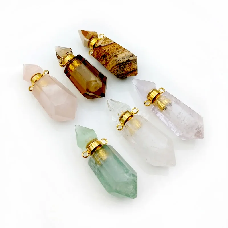 

wholesale Cheap Healing Point Pendant Necklace Magical Tiny Medicine Bottle Jewelry Gemstone Essential Oil Bottle Pendants, Crystal