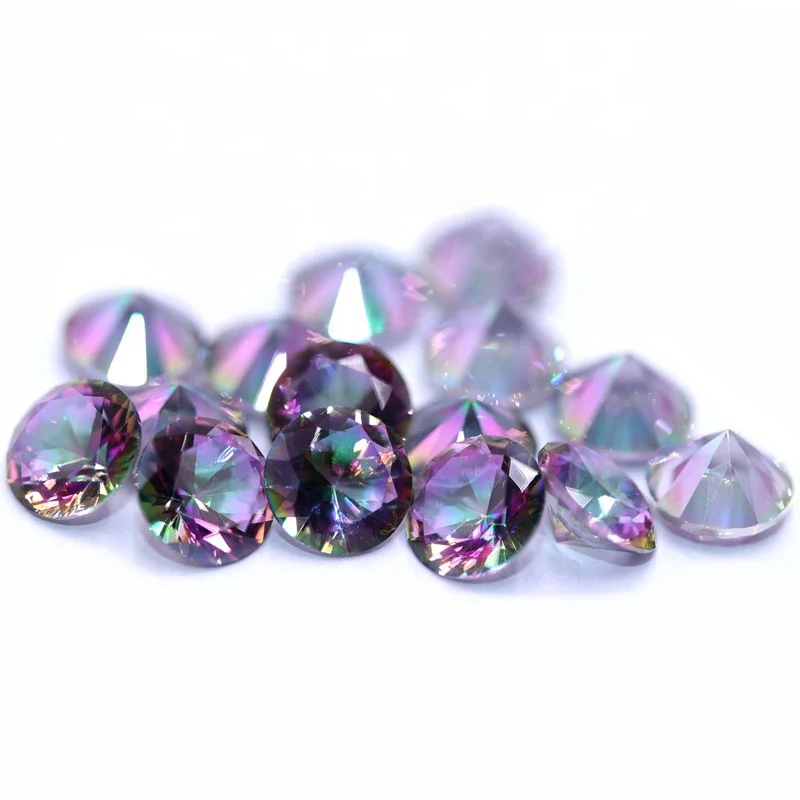 

Redleaf gems Loose gemstone mystic amethyst round diamond cut stone rainbow color glass crystal