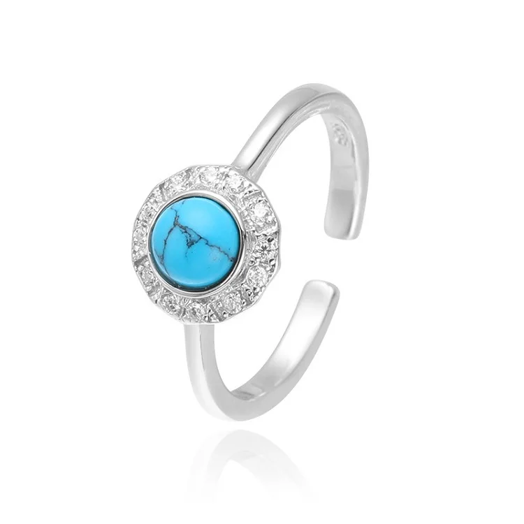 

vintage 925 sterling silver turquoise stone adjustable open rings for women