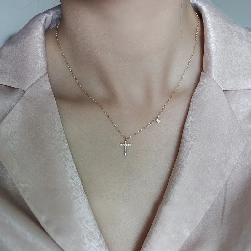 

Minimalist 14k Gold Plated 925 Sterling Silver Cross Necklace Dainty Clavicle Chain Pendant Necklace