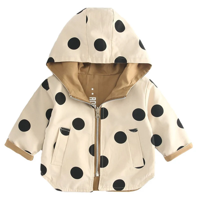 

Kids Jacket Girls Double Sided Outerwear for baby Boys Sport Coats Toddler Children Hooded Clothing Dot Trench Coat
