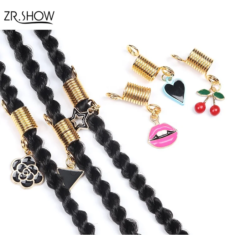 

Loc Jewelry Gold Plated Mouth Heart Charm Spring Coil Hair Beads For African Hair Accessories, As picture show
