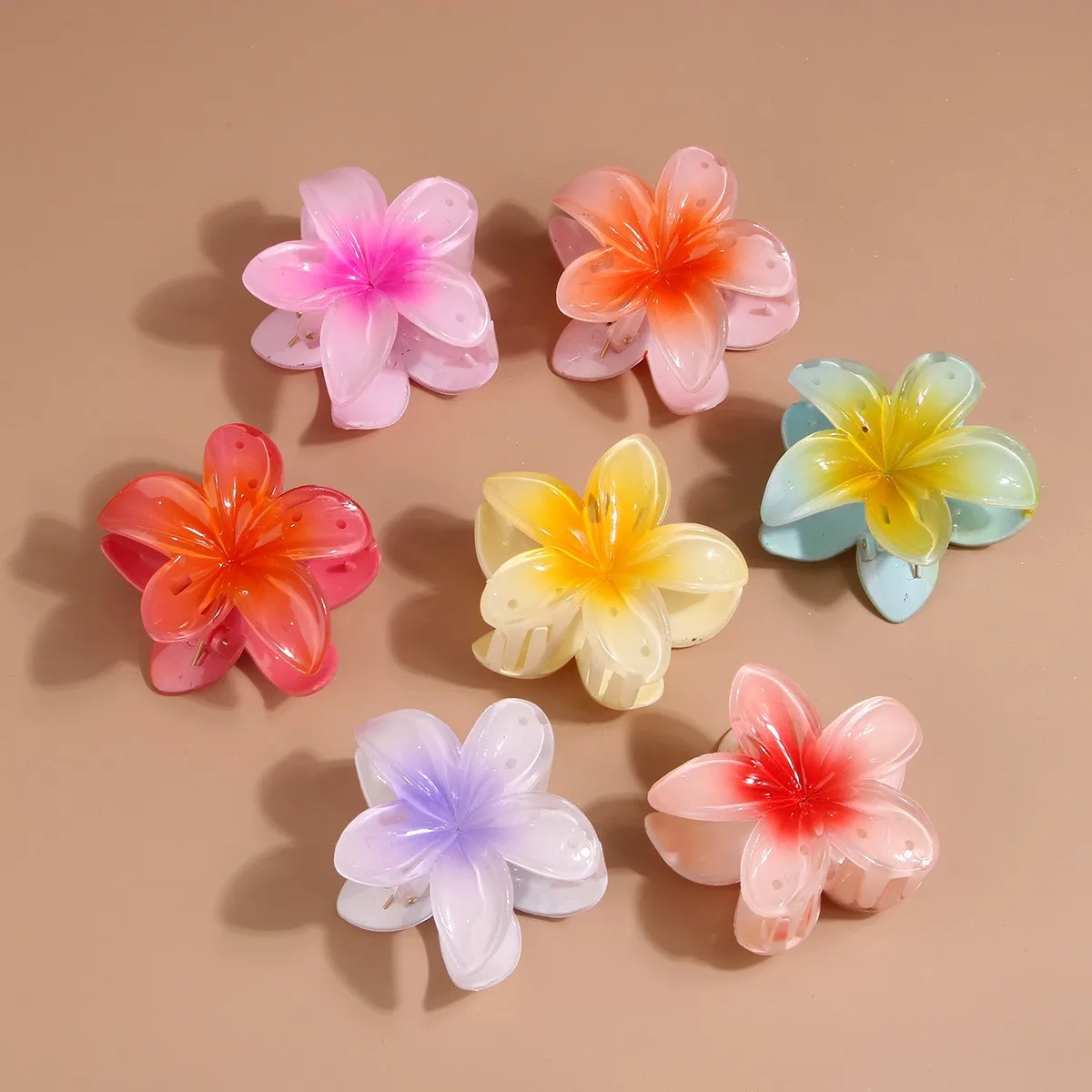 

Factory wholesale newest design women plastic flower hair claw clip fashion frangipani hair clip bath for girls