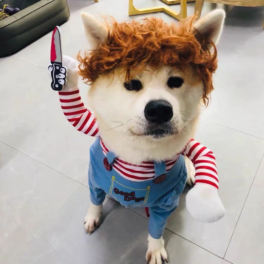 

JXANRY Halloween Pets Cosplay Clothes Tiktok Dog Funny Coat Dog Clothes Knife Deadly Doll Cat Clothes Supplies Manufacture