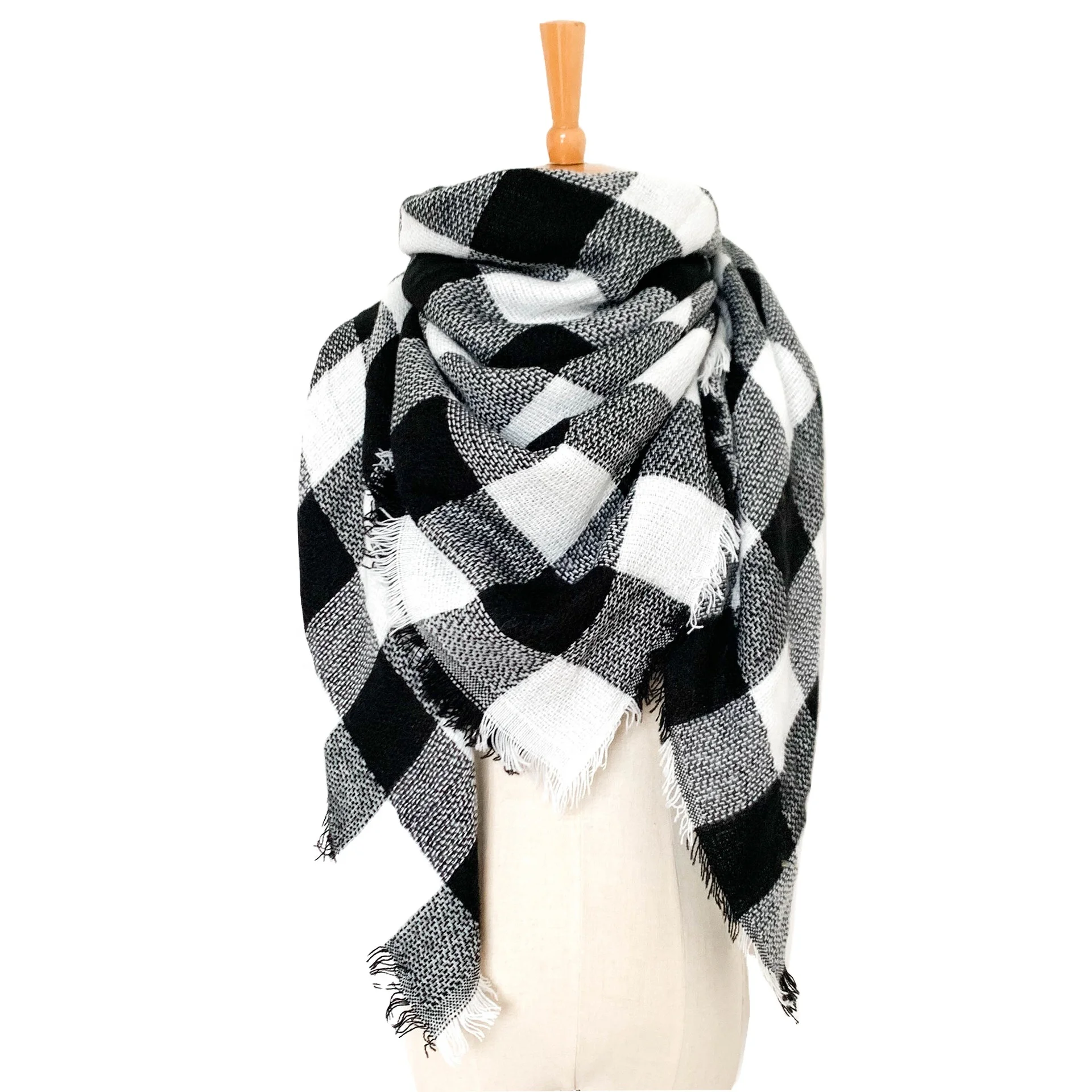 

Hot sale wholesale fashion winter long wool warm plaid ladies high quality acrylic houndstooth thick scarf for women