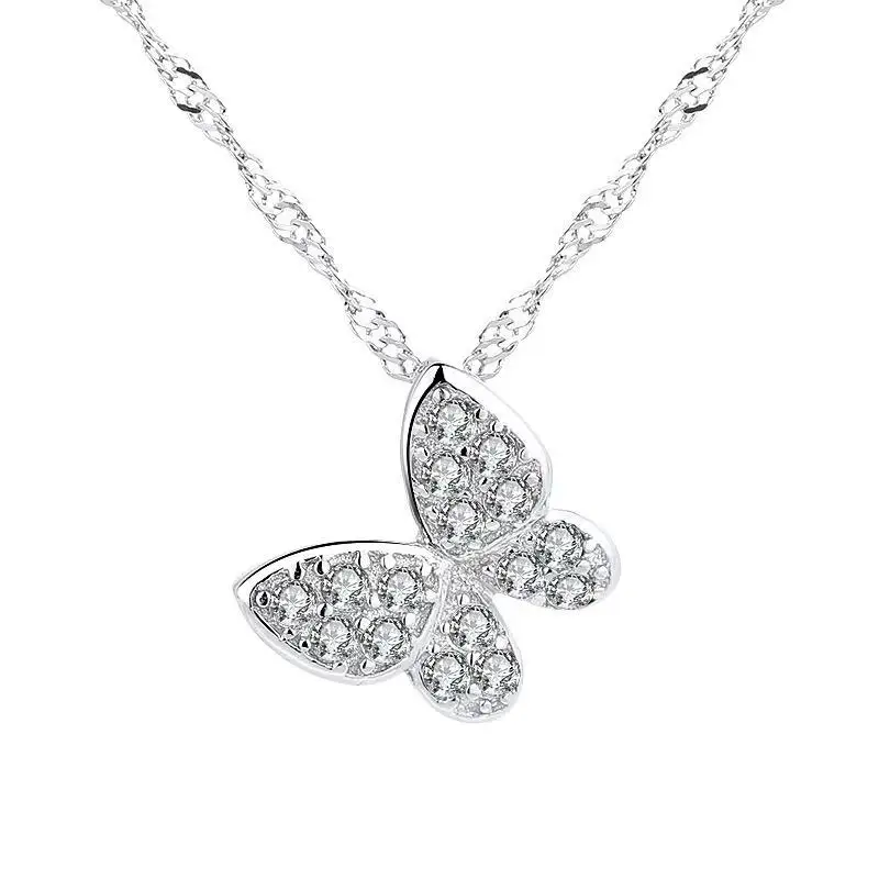 

Dainty pave butterfly pendant necklace for women 925 sterling silver cubic zirconia butterfly pendant chain necklace