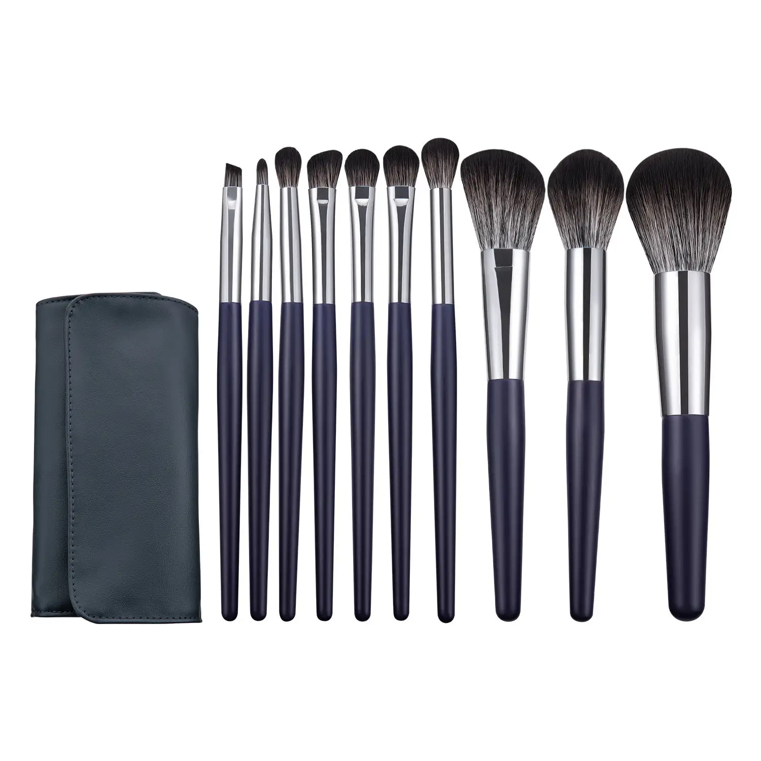 

Hot Sale Makeup Gift Private Label 10 Piece Dark Purple Makeup Brush Set Luxury Makeup Brushes pro with bag