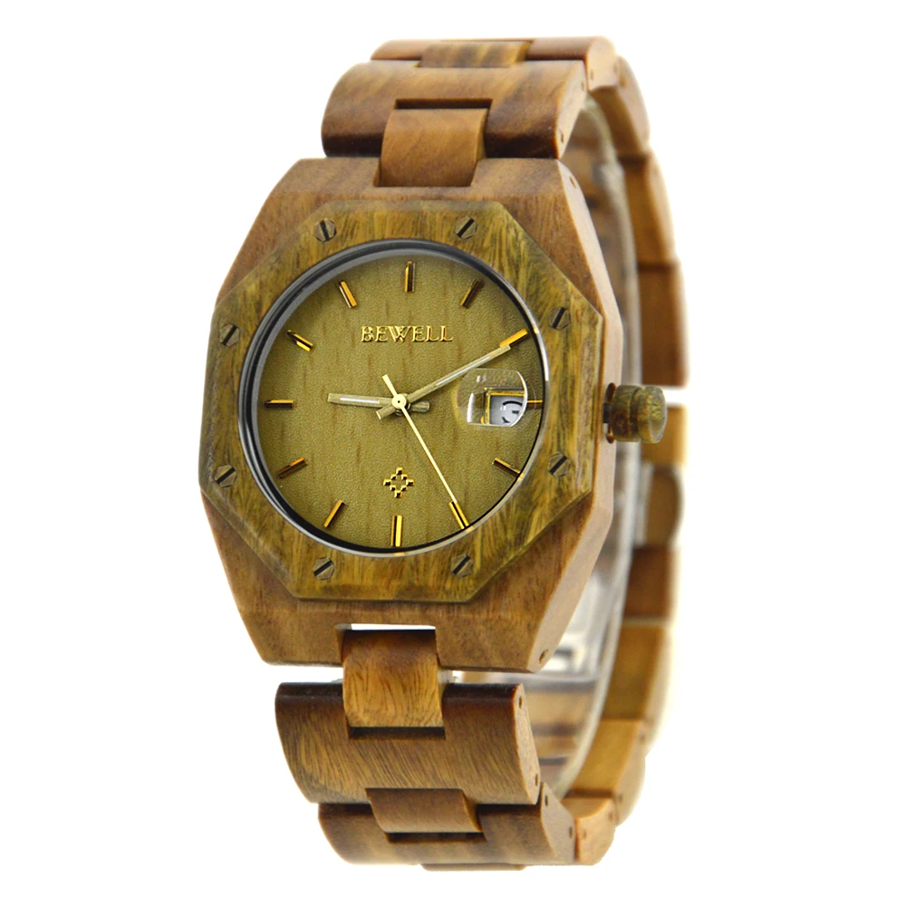 

Bewell Wooden Wrist Watch for Mens Ronda 515 Movement Quartz Ladies Reloj Watches