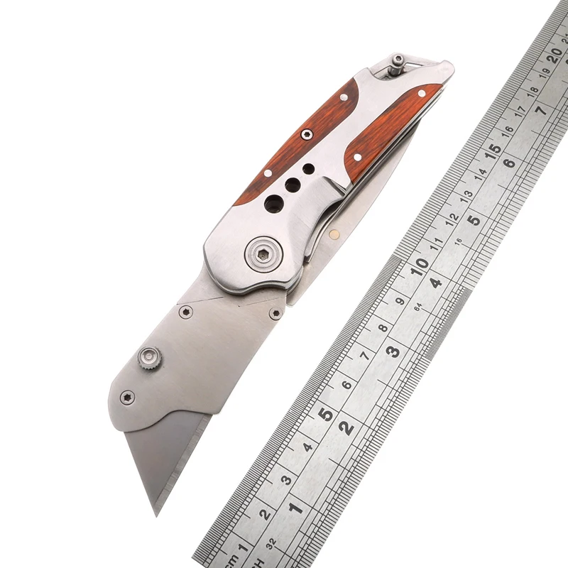 

Heavy duty wood handle pocket hunting camping outdoor handmade snap off cutter switch blades safety folding utility knife