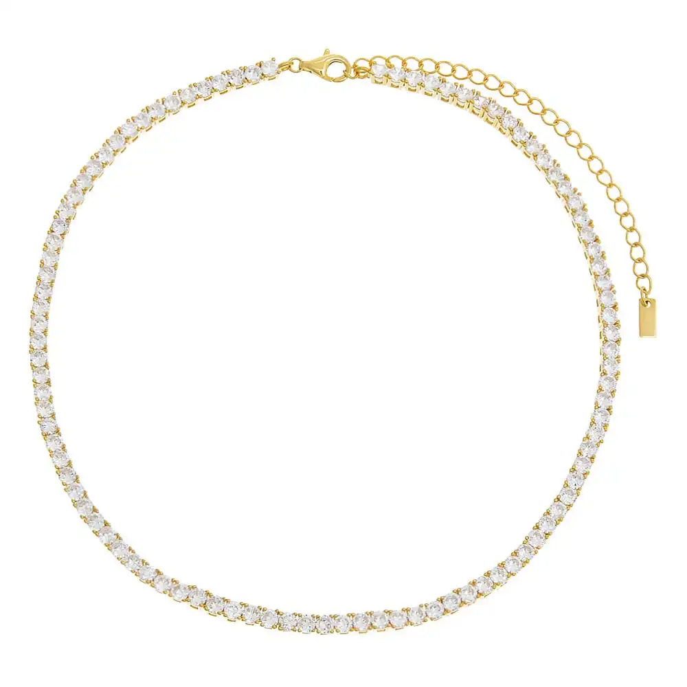 

Gemnel party jewelry women 925 sterling silver 18k gold tennis 3mm cz choker necklace