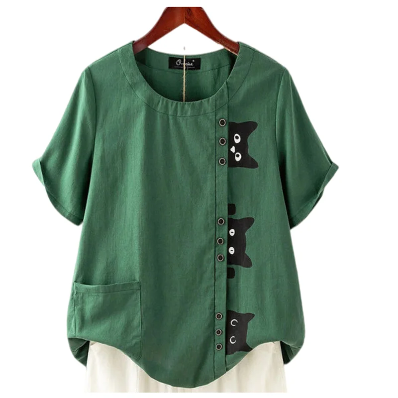 

2021 Amazon best seller summer cotton and linen shirt plus size women's clothing