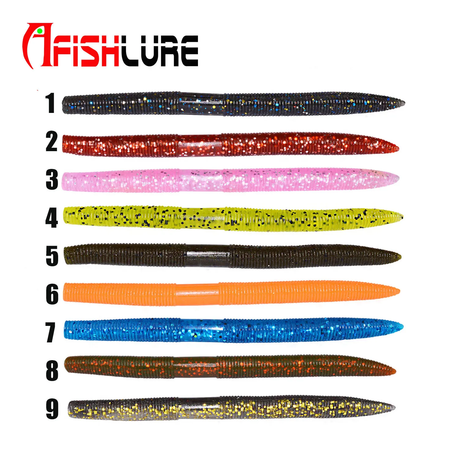 

Straight Tail Soft Worm 8pcs a bag 8.4g 140mm Wacky Fishing Maggot 10 colors Choice plastic senko worm, 9colors