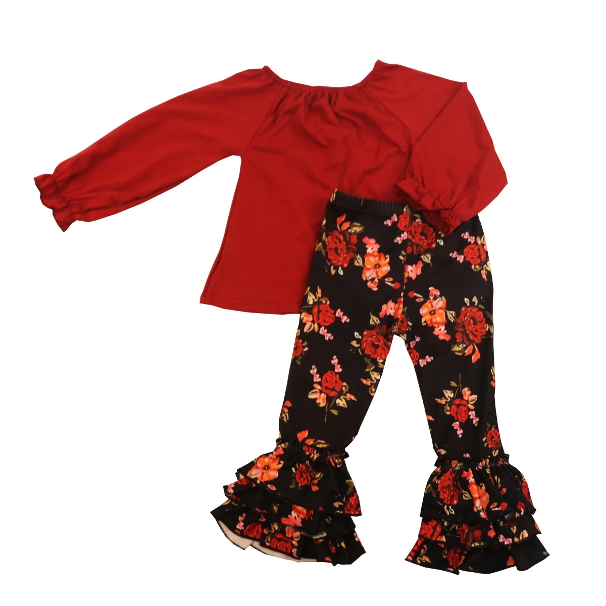 

Christmas girls clothes baby clothes little girls cotton long sleeves shirts black floral bell pants clothing