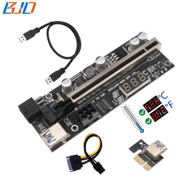 

PCI-E 6Pin Riser PCI Express 1X to 16x Extender USB 3.0 Riser Card with Temperature Sensor Graphics Card Miner GPU Mining