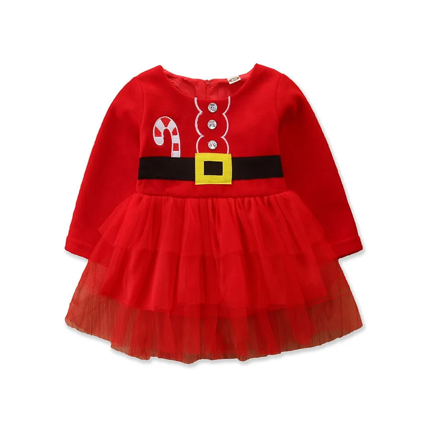 

Christmas red long sleeved cute little children autumn and winter patchwork mesh skirt bow holiday dress for girl of wholesale, As pic shows, we can according to your request also