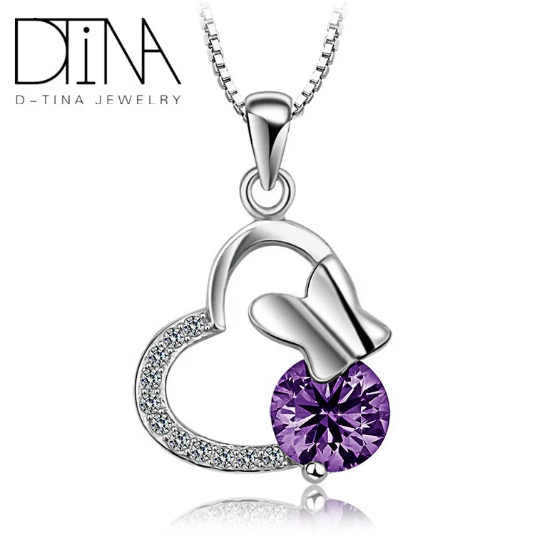 

DTINA Heart shaped 925 Sterling silver wedding pendant seoul jewelry Amethyst necklace, White
