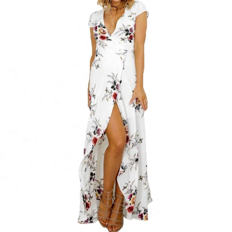 

Free Shipping Hot Sexy Deep V Neck Backless Dress Womens Floor-length Casual Dresses, As shown