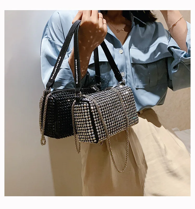 

Yiwu Ochi 2021 Fashion Designer Shoulder Bag Women Luxury Rhinestone Purse and Glitter Tote Handbag For Ladies, Black white