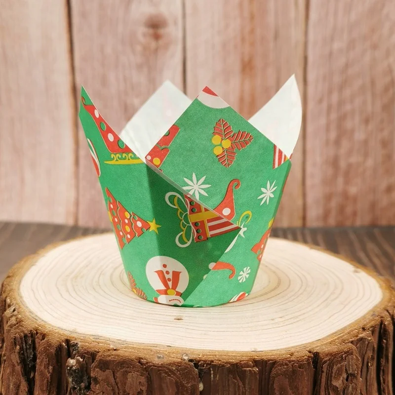 
Christmas Tulip Cupcake Liner Baking Cup- for Standard Size Cupcakes and Muffins Baking Liners for Christmas Celebration 