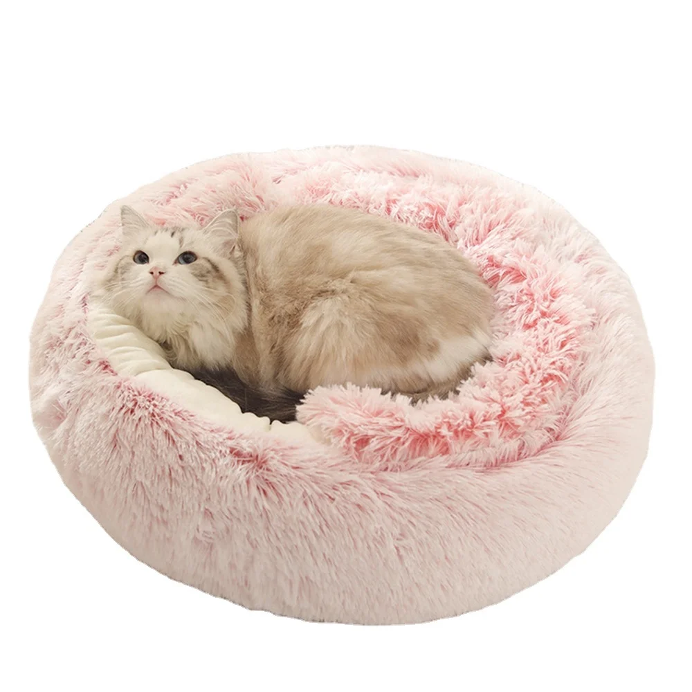 

Supper Soft Cat Bed Round Pet Bed Kennel For Dog Cat Winter Warm Sleeping Bag Long Plush Puppy Cushion Mat Portable pet bed