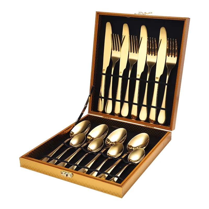 

Hot Sell Stainless Steel Gold Flatware Cutlery Set 16pcs Service For 4