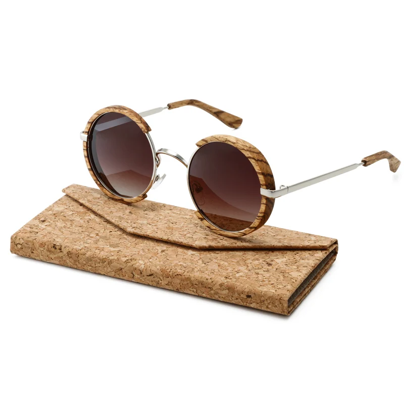 

Retro Brand Designer Men Women Sun Glasses Handmade Real Wooden Frame Polarized Round Steampunk Wood Sunglasses free logo