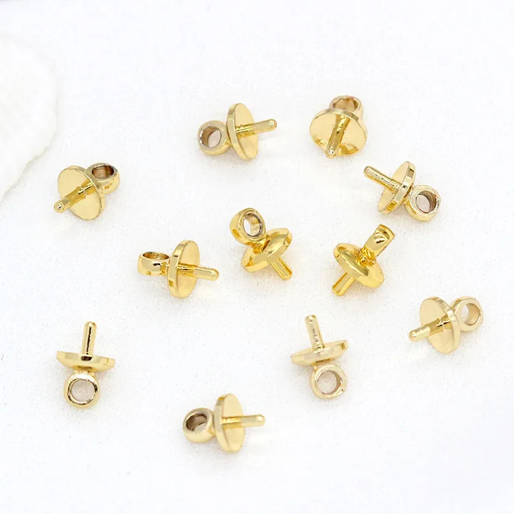 

JF0760 100pcs/bag,Gold Plated Pearl Pendant Peg Mounts,Half Drilled Pearl Pendant Setting Supplies,Pearl Bead Loop Bails, As picture