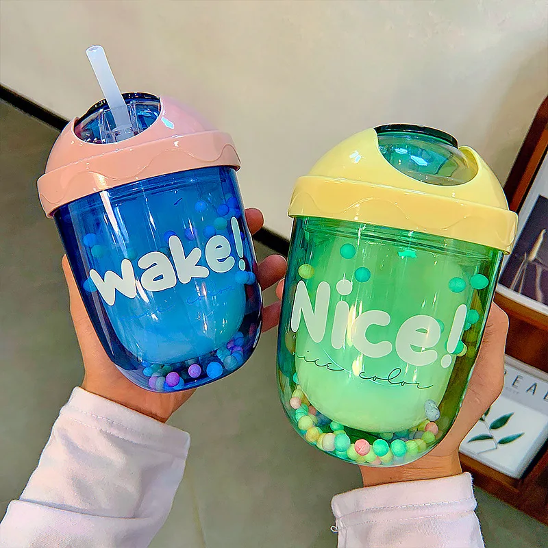 

Creative sliding lid double wall bottles plastic water bottle portable, Picture