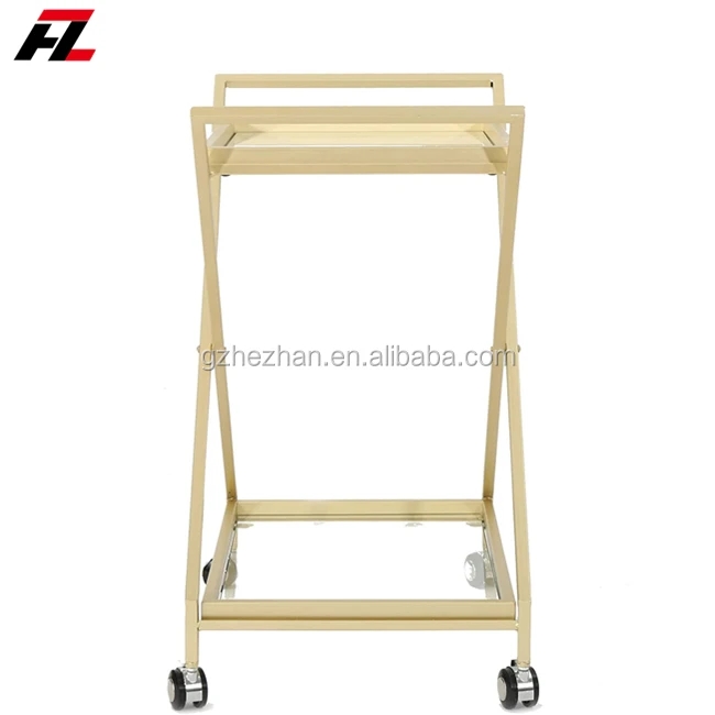 
Modern Bar Cart With Two Tiers Metal And Glass Serving Cart Criss-Cross Design With Glass Top Liquor Trolley 