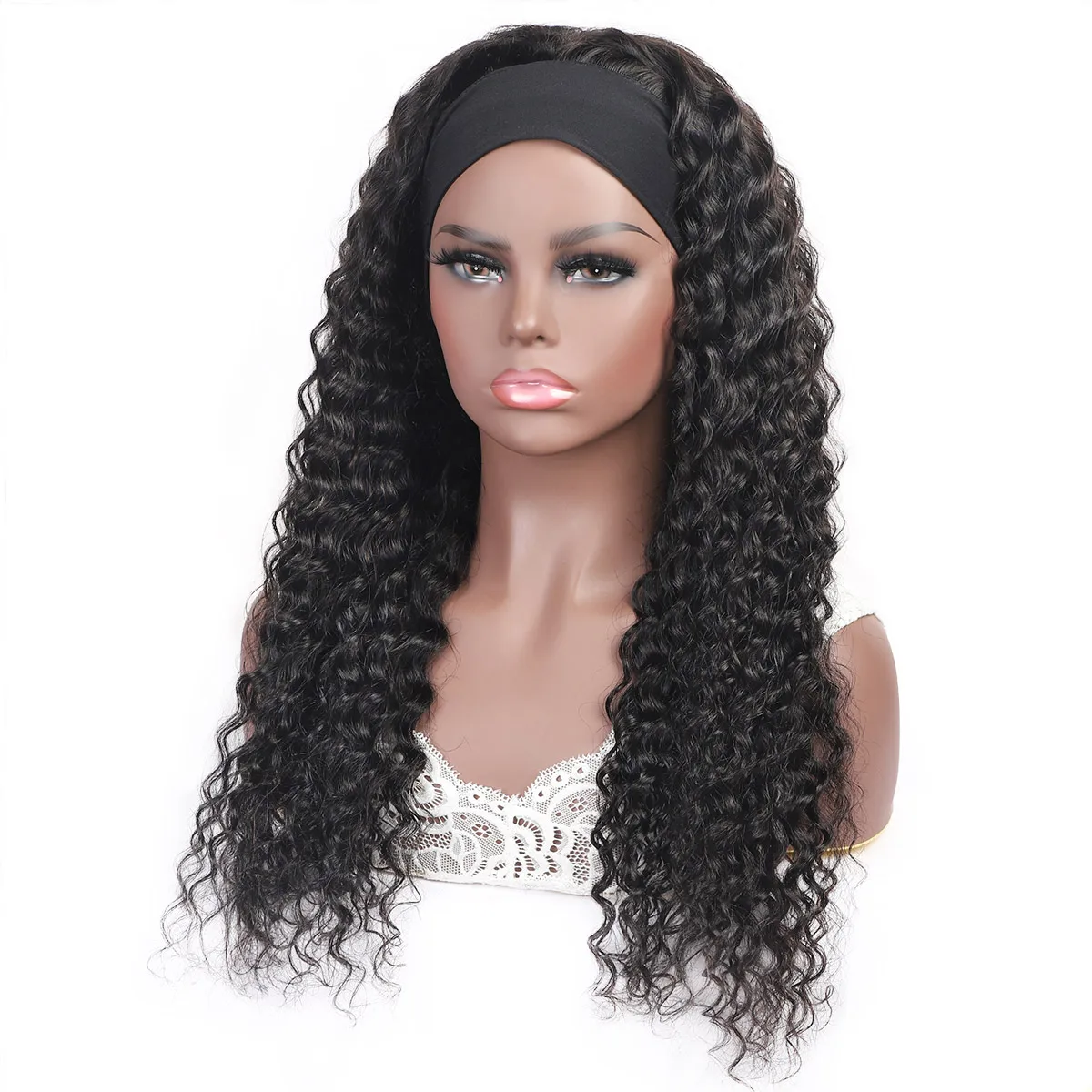 

Remy Human Hair Wig Deep Wave With Headband No Glue 180 Density Full Machine Made 14 Inch Deep Wave Headband Wig For Black Women