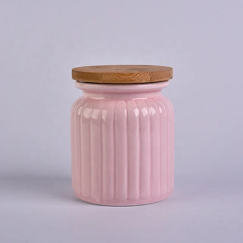 300ml pink ceramic candle jar scented candle vessel with wooden lid home decor