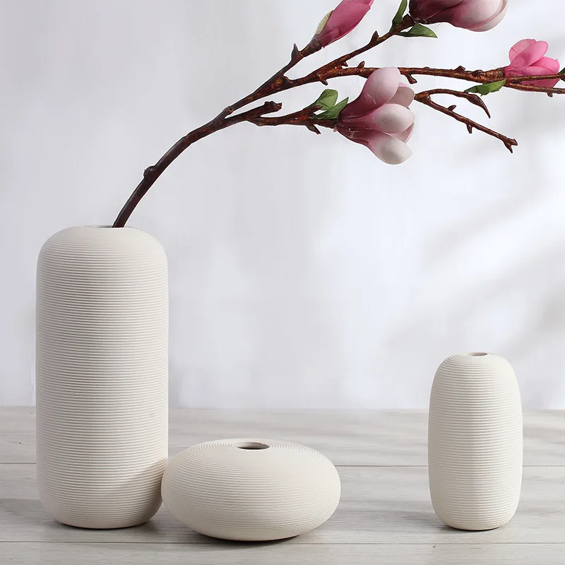 

Ceramic Vase Three-Piece Set Decoration Home Vase Decoration Crafts Nordic White Vase Flower Holder Wholesale