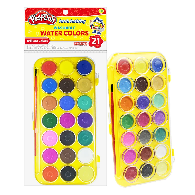 
21 colors acrylic water color paint dry pan set with brush for kids diy painting 