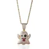 Women Funny Tongue Out Cute Emoji Ghost Expression Iced Out Cartoon Pendants Necklace with Rope Chain