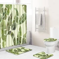 

Botanic green shower curtain with bath rug 5pc set with cheap price for bathroom