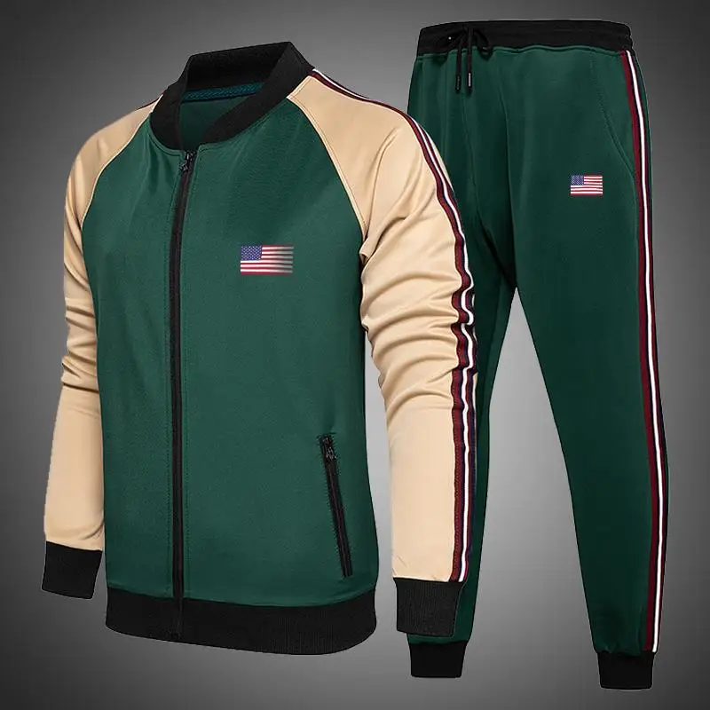 

New sportswear youth men's fashion retro color matching suit men's logo factory direct sales